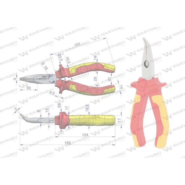 Szczypce izolowane, wydłużone wygięte 160 mm. WMP018 | Exvi
