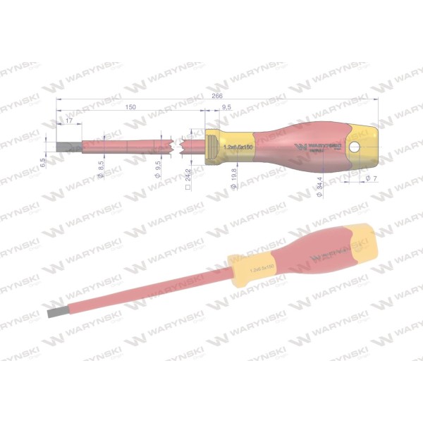 Wkrętakpłaski izolowany 6 x 150 mm. VDE, stal WMW042 | Exvi