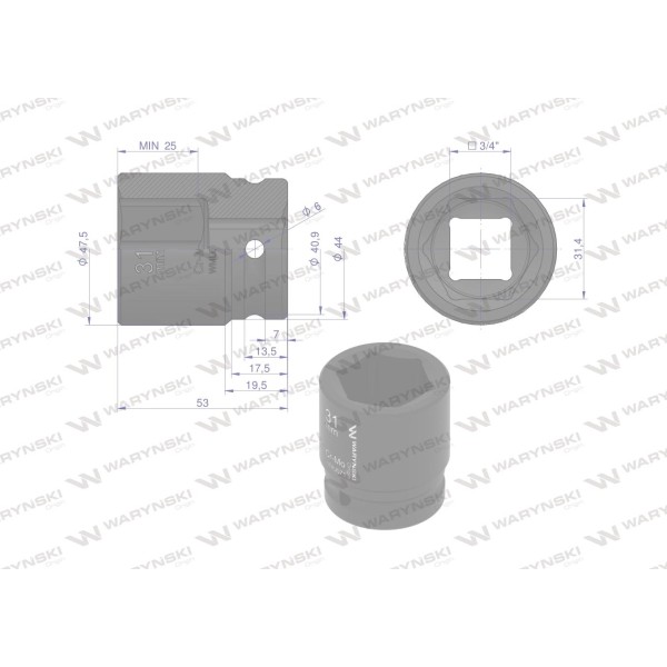 Nasadka udarowa sześciokątna 3/4". 31 mm. WMU071 | Exvi