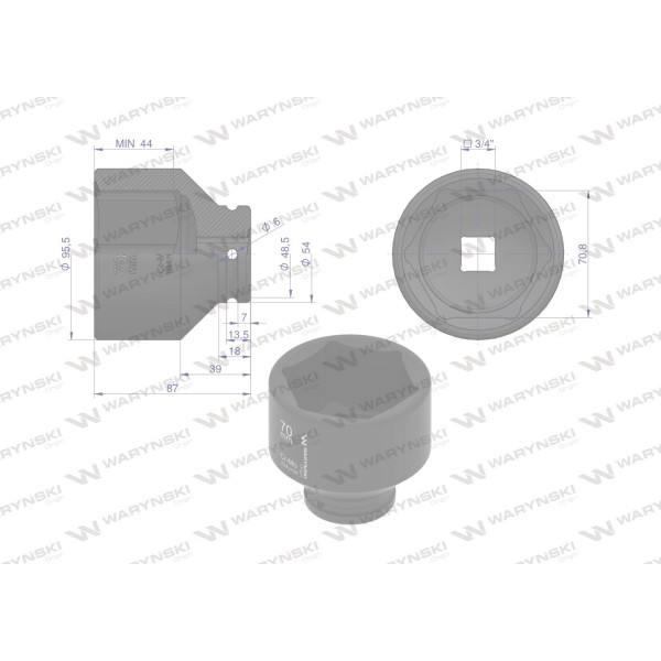 Nasadka udarowa sześciokątna 3/4". 70 mm. WMU104 | Exvi