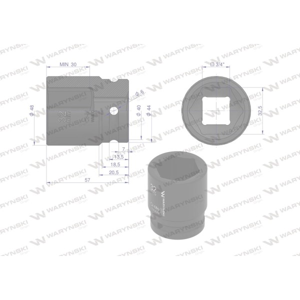 Nasadka udarowa sześciokątna 3/4". 32 mm. WMU072 | Exvi