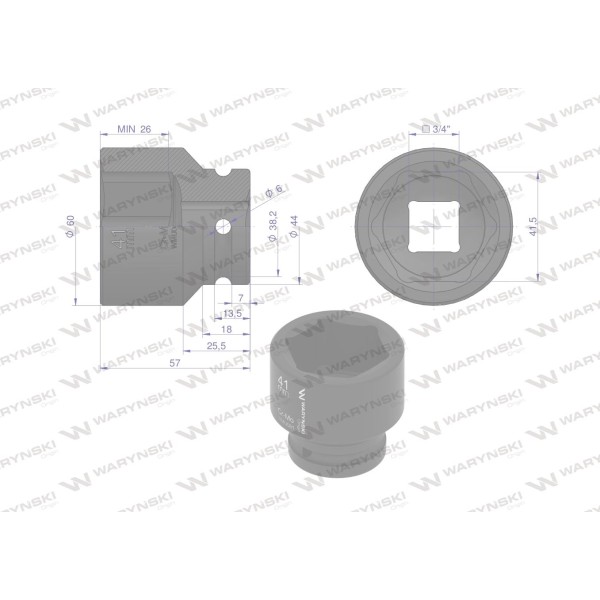 Nasadka udarowa sześciokątna 3/4". 41 mm. WMU081 | Exvi