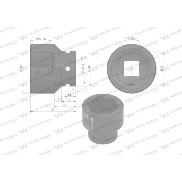 Nasadka udarowa sześciokątna 3/4". 42 mm. WMU082 | Exvi