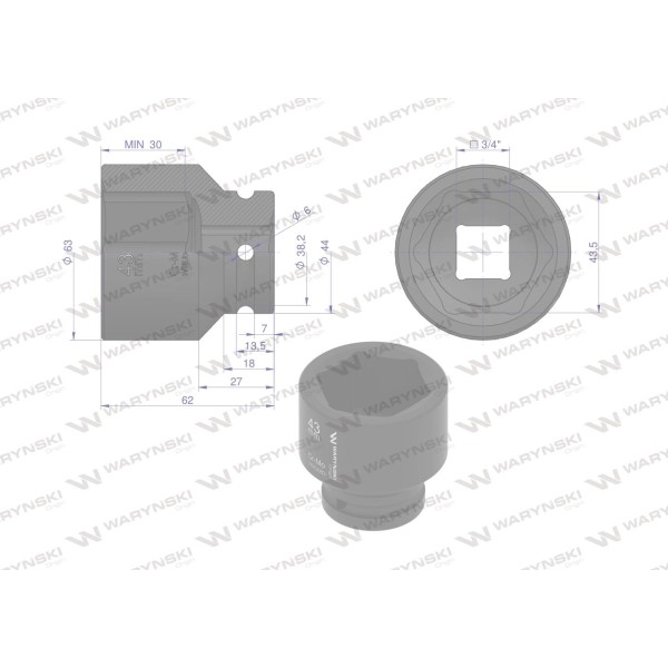 Nasadka udarowa sześciokątna 3/4". 43 mm. WMU083 | Exvi