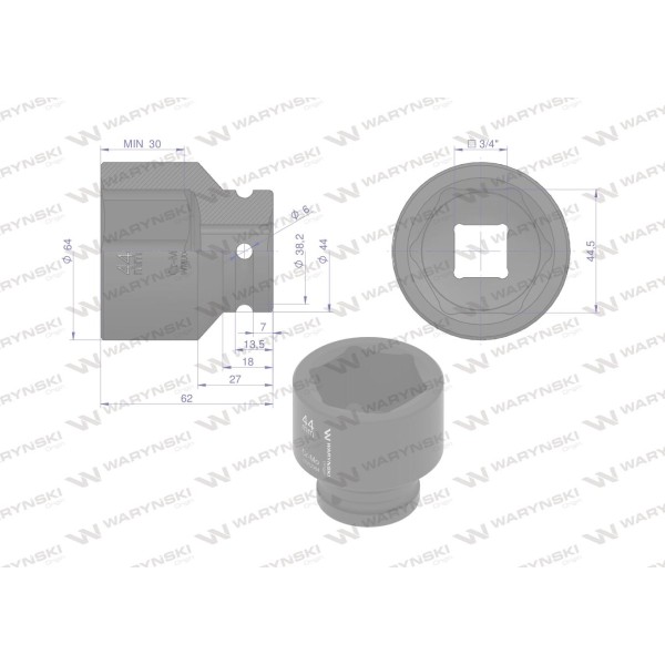 Nasadka udarowa sześciokątna 3/4". 44 mm. WMU084 | Exvi