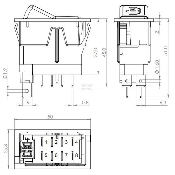 Przełącznik kołyskowy, I-0-(II) SW10044KR | Exvi