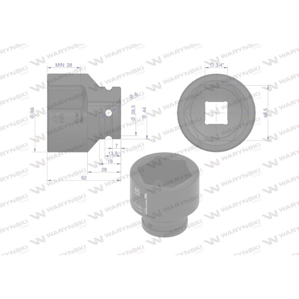 Nasadka udarowa sześciokątna 3/4". 46 mm. WMU086 | Exvi