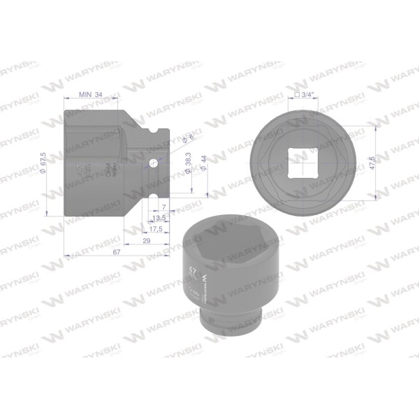 Nasadka udarowa sześciokątna 3/4". 47 mm. WMU087 | Exvi