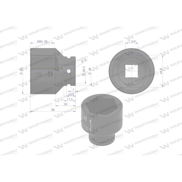 Nasadka udarowa sześciokątna 3/4". 48 mm. WMU088 | Exvi
