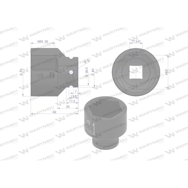 Nasadka udarowa sześciokątna 3/4". 49 mm. WMU089 | Exvi