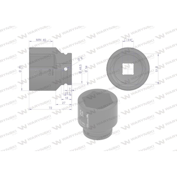 Nasadka udarowa sześciokątna 3/4". 51 mm. WMU091 | Exvi