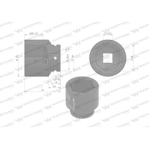 Nasadka udarowa sześciokątna 3/4". 52 mm. WMU092 | Exvi