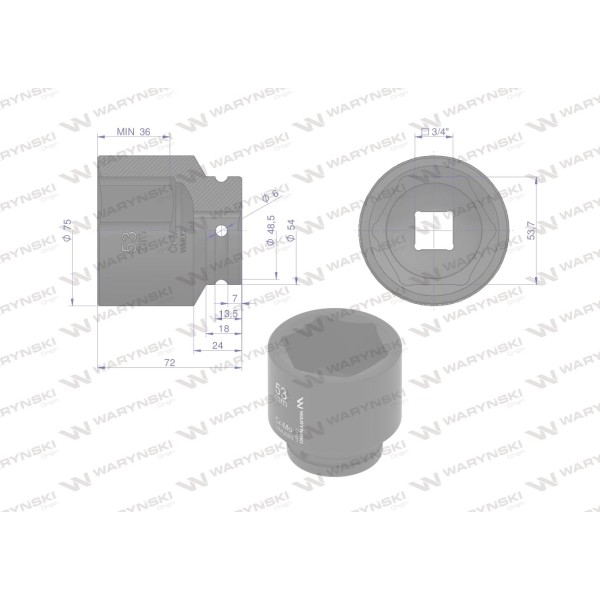 Nasadka udarowa sześciokątna 3/4". 53 mm. WMU093 | Exvi