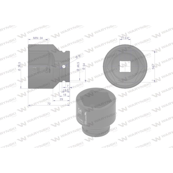 Nasadka udarowa sześciokątna 3/4". 54 mm. WMU094 | Exvi