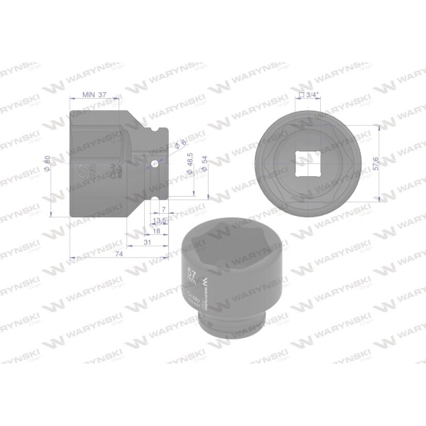 Nasadka udarowa sześciokątna 3/4". 57 mm. WMU097 | Exvi