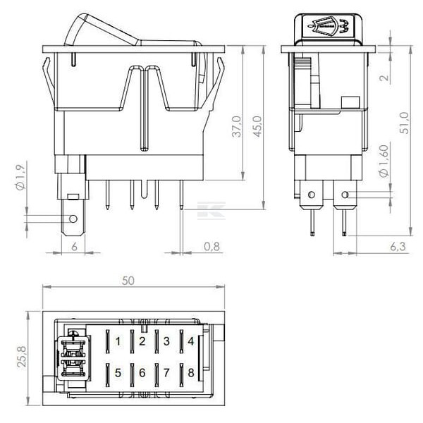 Przełącznik kołyskowy, I-0-(II) SW10058KR | Exvi