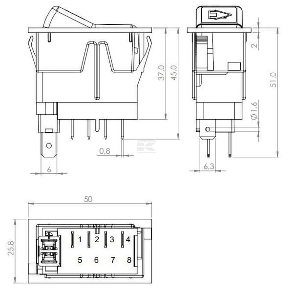 Przełącznik kołyskowy, (I)-0-(II) SW10057KR | Exvi