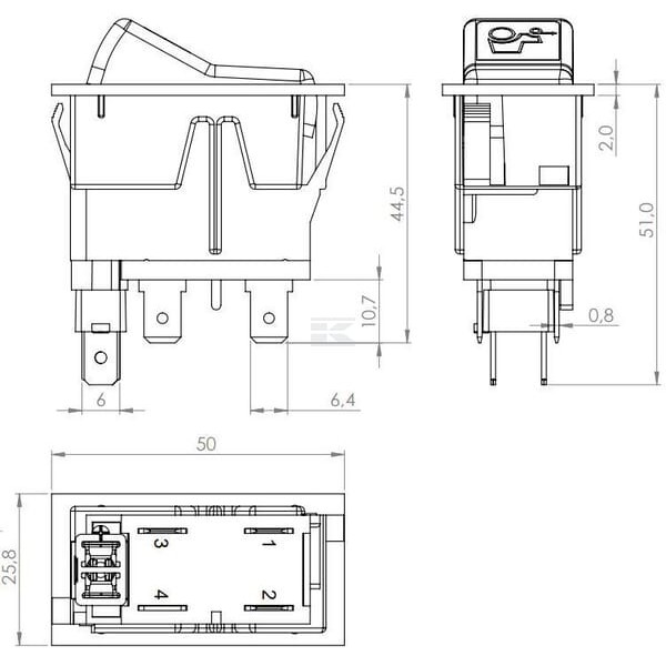 Przełącznik kołyskowy, I-0, on-on, 12V SW10036KR | Exvi