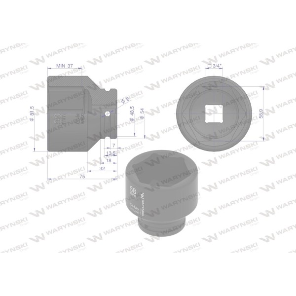 Nasadka udarowa sześciokątna 3/4". 58 mm. WMU098 | Exvi
