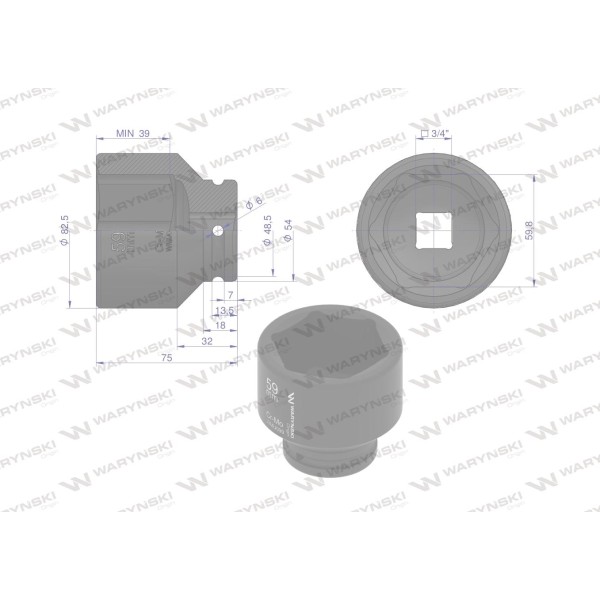 Nasadka udarowa sześciokątna 3/4". 59 mm. WMU099 | Exvi