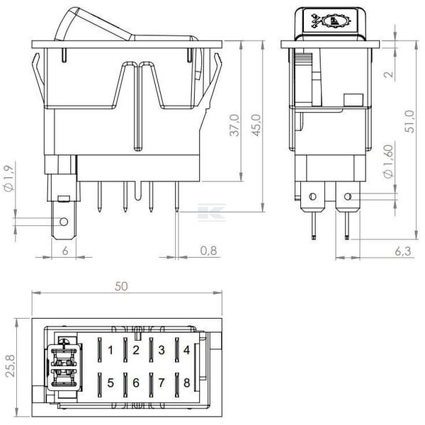 Przełącznik kołyskowy, I-0-II, on-on-on SW10051KR | Exvi