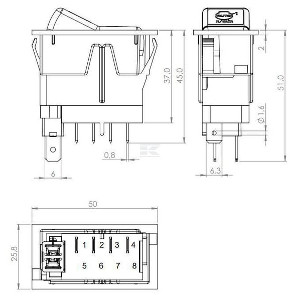 Przełącznik kołyskowy, (I)-0-(II) SW10053KR | Exvi