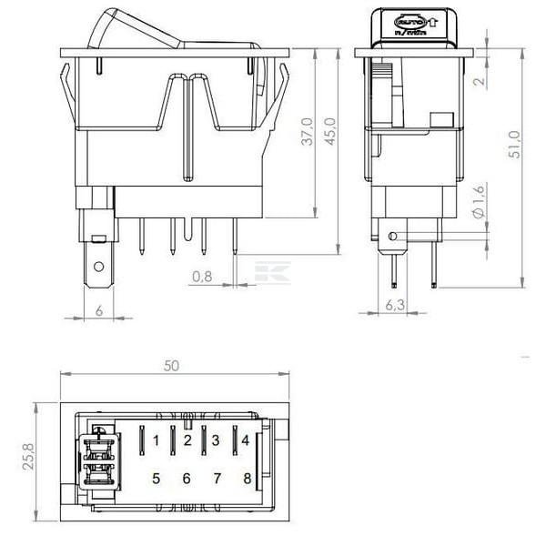 Przełącznik kołyskowy, (I)-0-(II) SW10054KR | Exvi