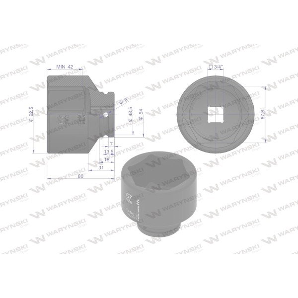Nasadka udarowa sześciokątna 3/4". 67 mm. WMU103 | Exvi