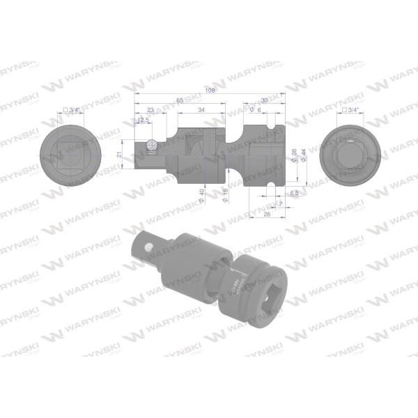 Przegub do nasadek udarowych 3/4". CrMo. WMU105 | Exvi