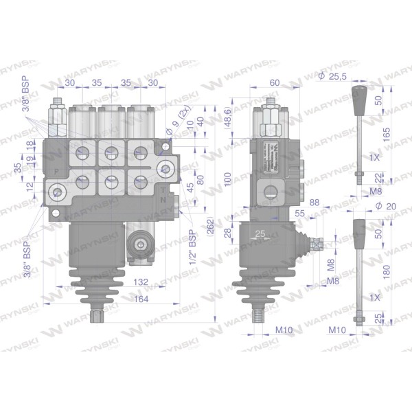 Rozdzielacz hydrauliczny 3-sekcyjny max ROZ40L/3X2J | Exvi