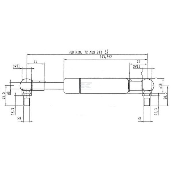 Sprężyna gazowa L243 mm 150N Stabilus CA6125CI | Exvi