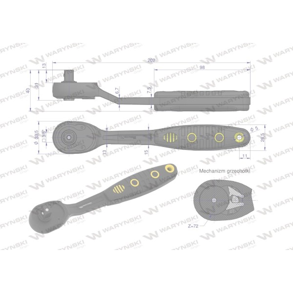 Grzechotka 3/8". 72 T. odgięta. Waryński WMR009 | Exvi