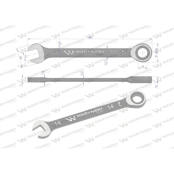 Klucz płasko-oczkowy 14 mm z grzechotką 72 WMK053 | Exvi