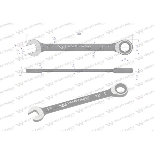 Klucz płasko-oczkowy 18 mm z grzechotką 72 WMK057 | Exvi