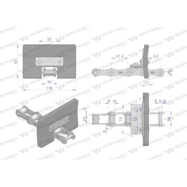 Łańcuch podajnika ziarnowego kpl. 38 5058200195/1 | Exvi