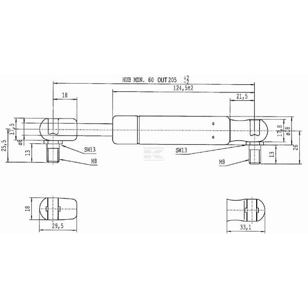 Sprężyna gazowa L205 mm 100N Stabilus CA957003 | Exvi