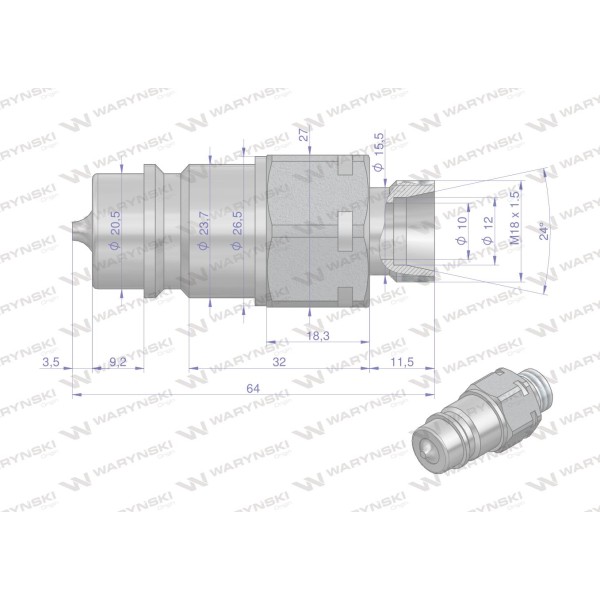 Szybkozłącze hydrauliczne wtyczka WIAM18SZ-50 | Exvi