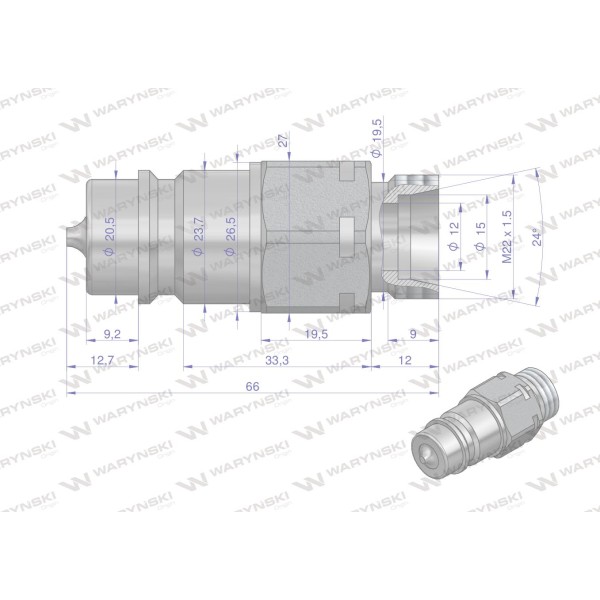 Szybkozłącze hydrauliczne wtyczka WIAM22SZ-50 | Exvi