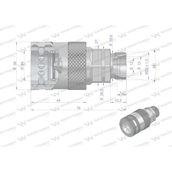 Szybkozłącze hydrauliczne gniazdo WIAM22MZ-PP-50 | Exvi