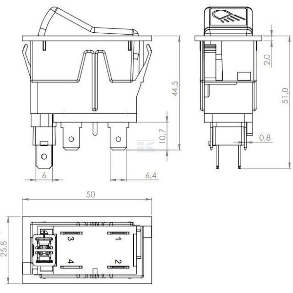 Przełącznik kołyskowy, I-0, on-on, 12V SW10035KR | Exvi