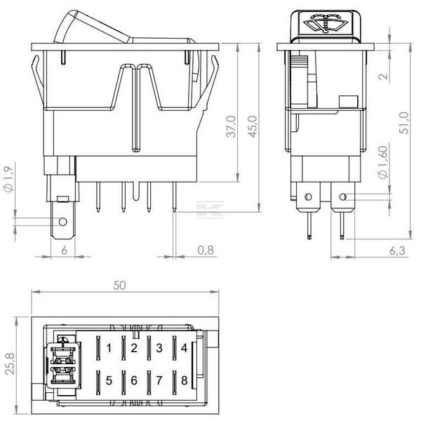 Przełącznik kołyskowy, I-0-(II) SW10041KR | Exvi