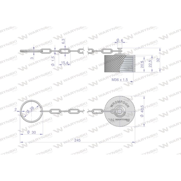 Komplet - zawór gniazdo M22x1.5 skręcane WRSM22GN-KP | Exvi