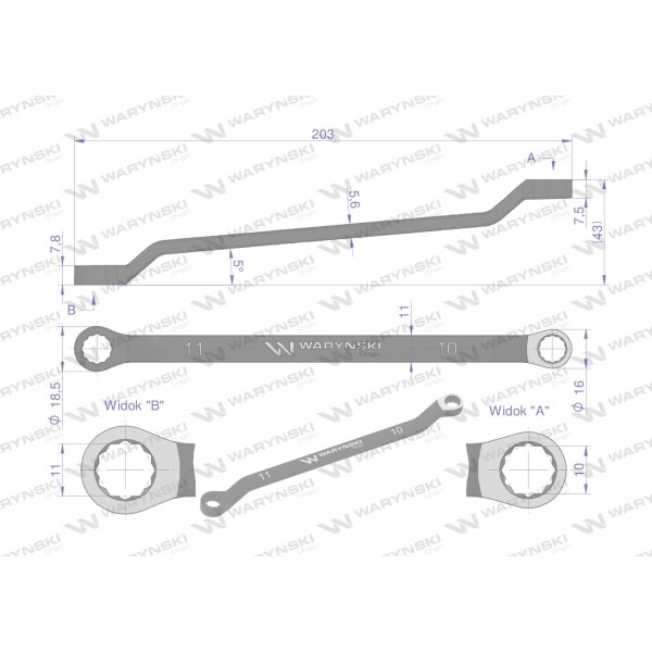 Klucz oczkowy odsadzony 10 x 11 mm. CrV WMK115 | Exvi