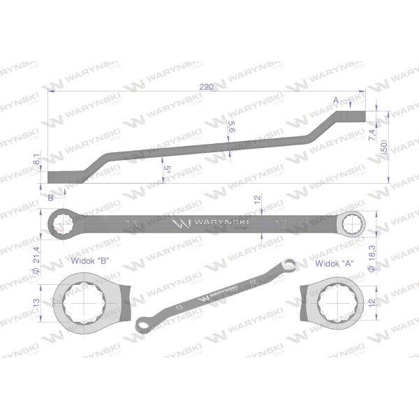 Klucz oczkowy odsadzony 12 x 13 mm. CrV WMK116 | Exvi