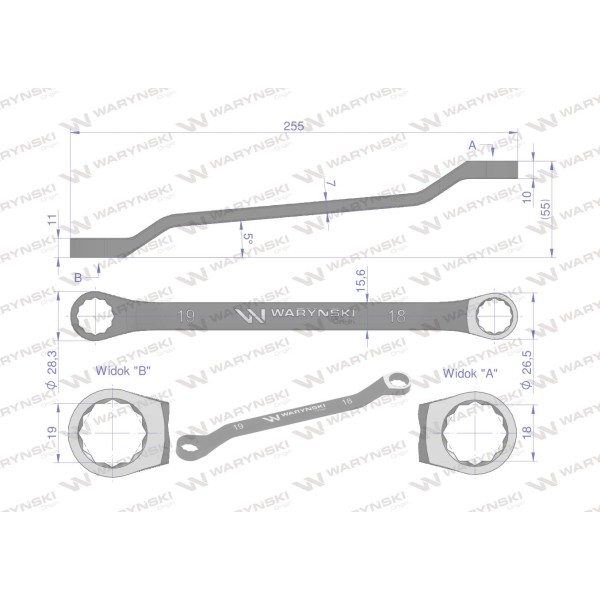 Klucz oczkowy odsadzony 18 x 19 mm. CrV WMK121 | Exvi