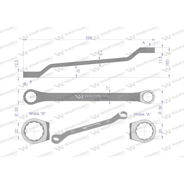 Klucz oczkowy odsadzony 20 x 22 mm. CrV WMK123 | Exvi