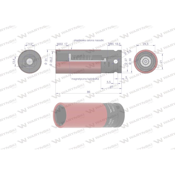 Nasadka udarowa 1/2 z magnesem do felg WMU126 | Exvi