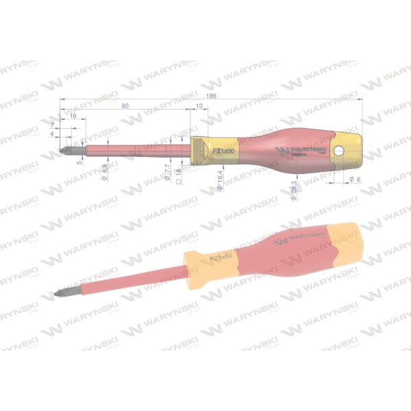 Wkrętak PZ1*80mm. izolowany. VDE. stal S2 WMW046 | Exvi