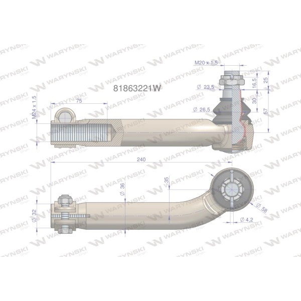 Przegub kierowniczy prawy M24x1.5L 81/86-322/1 | Exvi