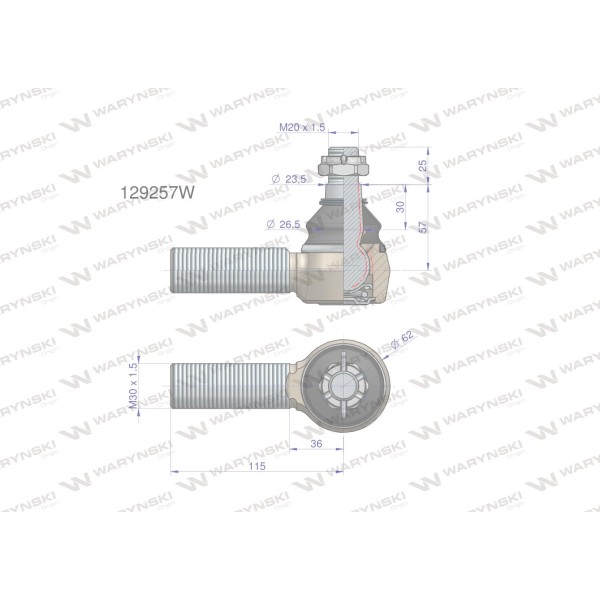 Przegub kierowniczy M30x1.5 129257 WARYŃSKI 129257W | Exvi